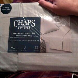 CHAPS by Ralph Lauren 6-piece Queen Sheet Set w/4 Pillowcases Light Taupe Stripe